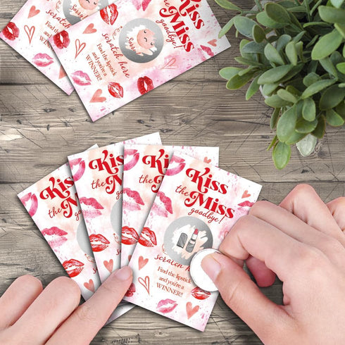 50 Pack Kiss The Miss Goodbye Scratch Off Game - Lipstick Scratch Cards for Bachelor Party and Bridal Shower