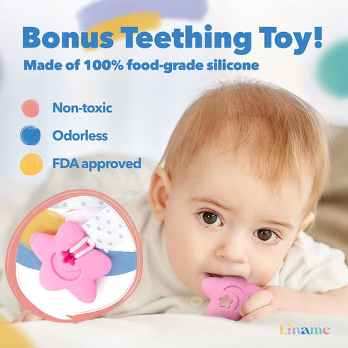 Liname Neutral Pacifier Clip with Teething Toy - 4 Pack Unisex Pacifier Clips for Boys & Girls (Pink)