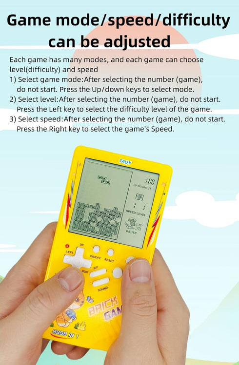Cute Cat Pattern Block Game Console - 23 Brick Games Retro Mini Game Machine (Green)