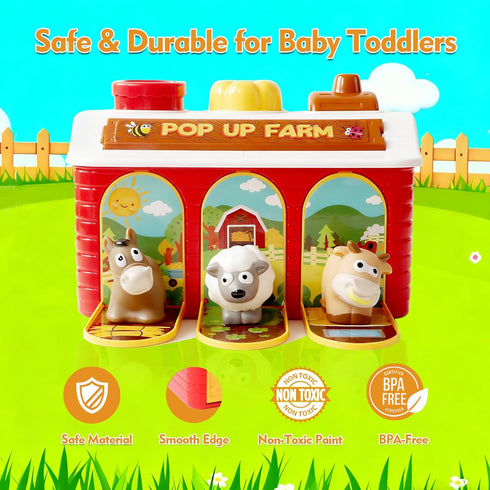 Quliwise 1 12-18 Interactive Pop up Farm Animal Toys with Music & Light & Piano, Montessori Cause and Effect Toys