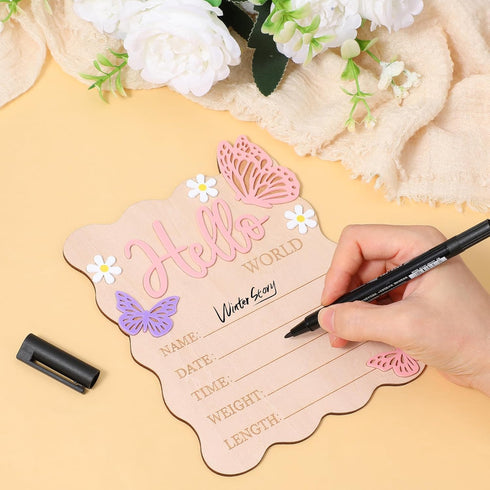 Josojoou Welcome Baby Sign, Hello World Newborn Sign, Pink Baby Name Announcement Mark, Butterfly Chrysanthemum Birth