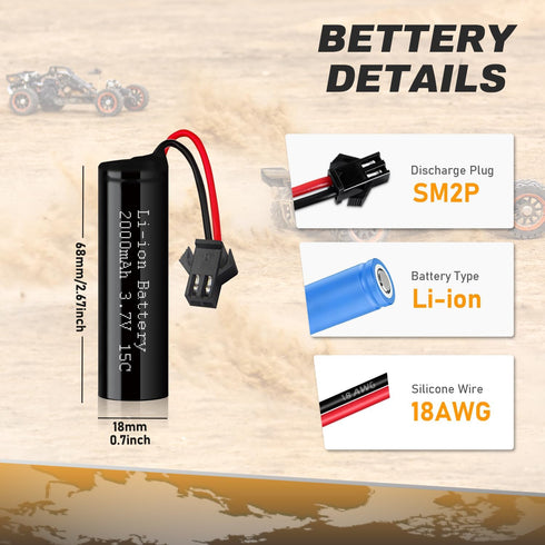 VICMILE 3.7V 2000mah 2Pack 2 SM-2P 15C DE45 DE42 Li-ion Battery with USB Chargers Plug RC Recgargeble Battery