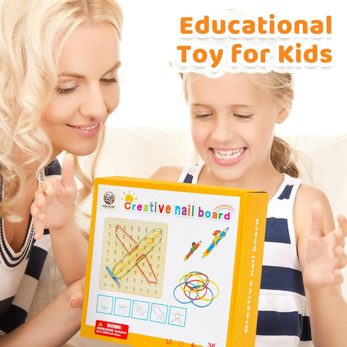 2Pack Wooden Geoboard Montessori Toy, Graphical Educational Toy for Kids with Pattern Cards