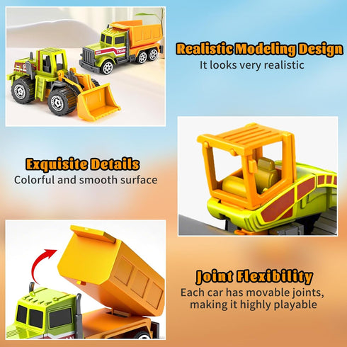 6 Pack 3-5 6 7, Construction Toy, Mini Diecast Farm Tractor Toy Construction Trucks for Kids Boys Age Excavator
