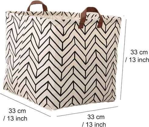 3 Pieces 13 Inch Square Storage Bin, Fabric Folding Storage Baskets with Handles, Storage Organizer for kid's Toy & Baby Clothing - Laundry Basket/Nursery Hamper (3 Geometric)