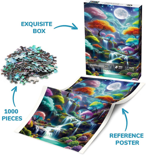 BBOLDIN 1000 Magic Forest Landscape Puzzles for Adults Pieces, Nature Waterfall Moon Jigsaw Puzzle, Colorful Tree