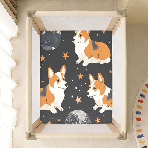 Bseiialft 52 28 Corgi Puppies Stars Crib Sheets for Boys Girls Soft and Breathable Cotton Baby Sheets for Standard Crib