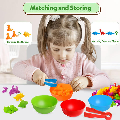 Counting Dinosaurs Toys Matching Games, Sorting Bowls for Kids Toddler Learning Activities, Montessori Fine Motor Skills