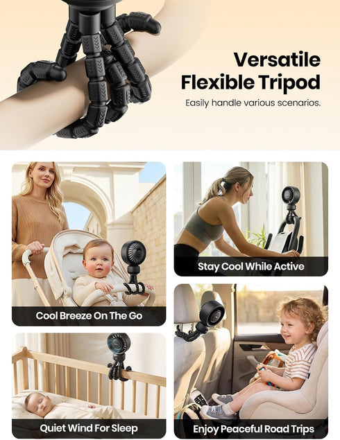 4000mAh 15H), 4 Warmco Portable Stroller Fan, Rechargeable Clip On Fan with Flexible Tripod (Up to Speeds, LED Display