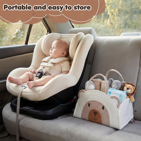 CimoroWin 14.6 10.6 8.7 Inch Large Baby Diaper Caddy Organizer Cute Bear Cotton Rope Empty Gift Basket for Baby Shower