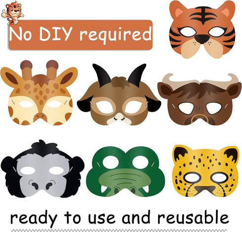 Blulu 16 Pcs Safari Animal Masks for Kids, Jungle Zoo Animals Cartoon Masks for Birthday Party Decorations