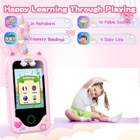 Kids Smart Phone for Girls, Toddler Learning Play Toy Phone with Dual Camera, Game, Music Player, Gifts for Ages 3-10