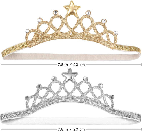 Beaupretty 2PCS Baby Girls Crystal Crown Tiara Hair Belt Headband, Soft Headwrap, Princess Hair Accessories