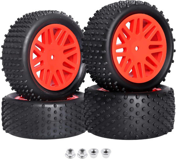 Preglued 12mm Hex Wheel Rims Rubber Tires with Foam Inserts, OD 86mm/3.38" for Traxxas Bandit WLtoys 144001 Redcat 1/10