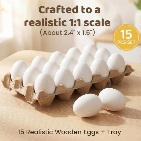 15 SallyFashion PCS Fake Easter Eggs, Wooden Play Kitchen Egg Toys for Kids Dying Painting Egg Hunts Basket