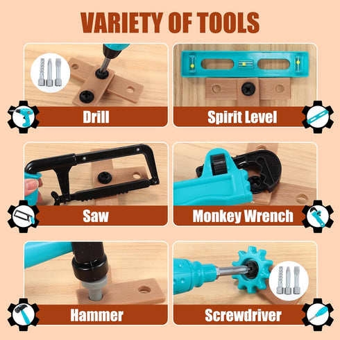 Set Set Hammer, 3,4,5,6,7 Kids Tool Pretend Play Toddler Tool with Tool Box, Toy Drill, ScrewdriverScrew Construction
