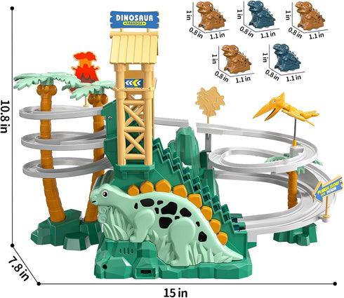 3 4 5 6 7 8 Set, JUKUDAHU Dinosaur Climbing Slide Stair Toy for Toddlers Aged - Racing Track Game Sliding Car Toy