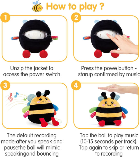 6 12 18 Tummy 1 2 3 hahaland Baby Toy for + Months Crawling Musical Dancing Bouncing Learning Bee Plush, Interactive
