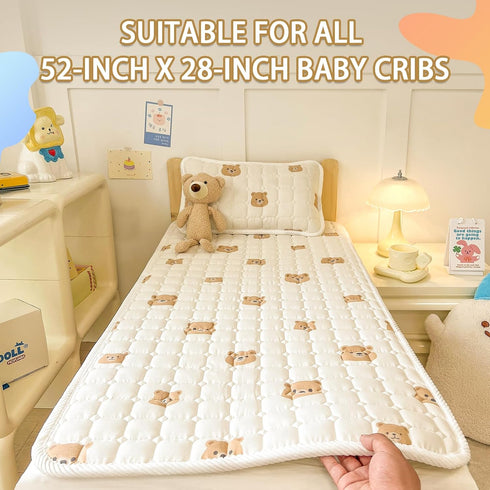 Corzhab 100% Baby Crib Mattress Cover Protector, Toddler Mattress Cotton Mini Baby Mattress Protector Cushion,Toddler