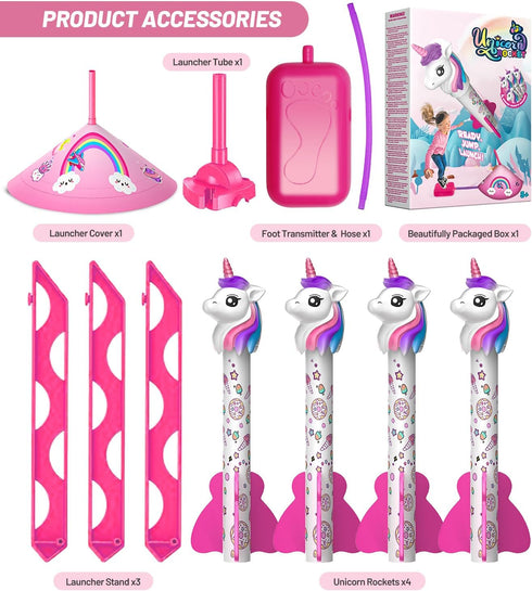 beefunni Unicorn Rocket Launcher - 4 Unicorn Outdoor Toys for Kids, Christmas Birthday Gifts for Ages 2-8