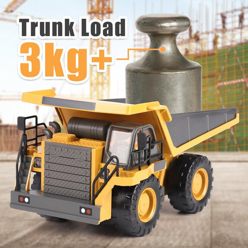 6-10 PREPOP Kids' RC Dump Truck Toy - Remote Control Construction Truck with Metal Bed, Lights & Sounds, for Boys Ages