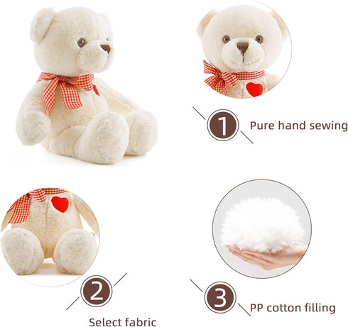 11.4 Small Teddy Bear with Heart Cute White Teddy Bear Stuffed Animals Soft Stuffed Bear Plush Bear Plushie Toys Gifts