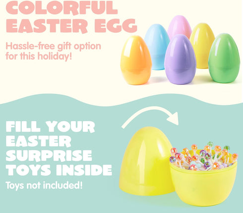 10" 6PCS JOYIN Jumbo Easter Eggs, Pastel Plastic Giant Eggs Empty Fillable for Easter Filling Treats Party Favor Hunt