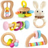 6 PCS Wooden Baby Rattle, Organic Colorful Baby Hand Rattles Set, Wood