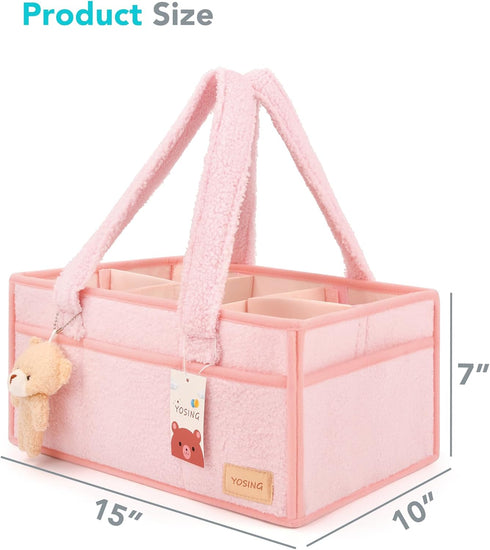 13 YOSING Cute and Playful Pink Diaper Caddy Organizer, Compartments, Adjustable, Baby Diaper Caddy for Car, Changing