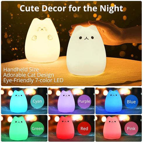 GoLine Cat Lamp - Gifts for 3-5 Year Old Girls, Kids Night Light for Bedroom, Kawaii Kitty Nursery Lamp