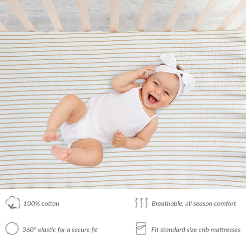 Meracorallo Muslin Fitted Crib Sheet, Soft and Breathable Baby Crib Sheet for Standard Crib and Toddler Mattresses