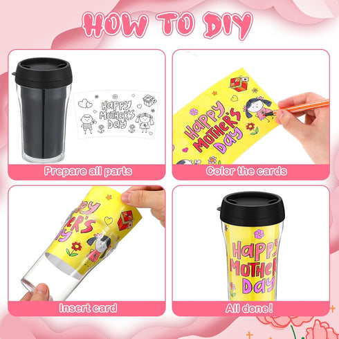 Yiyiring Set 12 10 oz of Mother's Day DIY Color Your Own Cups Coloring Cups Color Your Own Plastic Mugs for Party