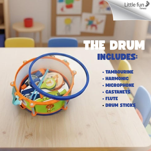 Set, 18 2 3 4 5 9 LITTLE FUN TIMES Toddler Musical Instruments Toys, Kids Drum Percussion, Harmonica, Maraca, Flute