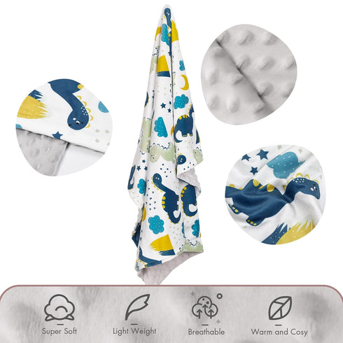 30 40 Inch Baby Blankets for Boys, Dinosaur Super Soft Nursery Minky Blanket for Newborn Baby, Double Layer with Dotted