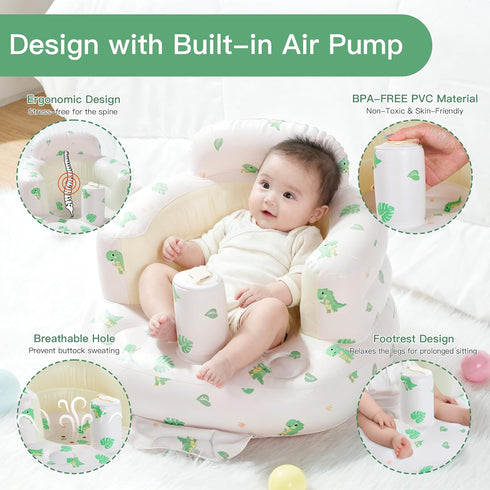 E1F1NN DOT 3-36 Inflatable Baby Seat for Babies Months, Blow Up Floor Chair with Built-in Air Pump & Spine Support