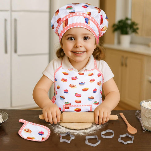 3 11 Sets Otters Kids Chef Hat and Apron, PCS Chef Costume Pretend Play Kitchen Toys Baking Tools for Toddler