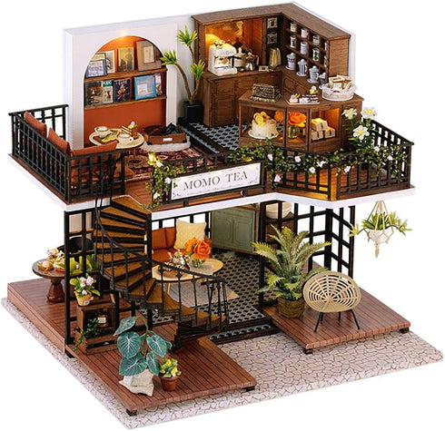 CUTEBEE Dollhouse Miniature with Furniture, DIY Wooden Dollhouse Kit Plus Dust Proof,