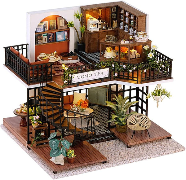 CUTEBEE Dollhouse Miniature with Furniture, DIY Wooden Dollhouse Kit Plus Dust Proof,