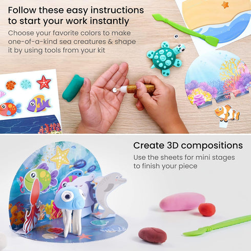 Arteza Kids Air Dry Clay, 42 Bars, Sea Life Stage Modeling Kit with 14 Mini-Stages and Craft Supplies