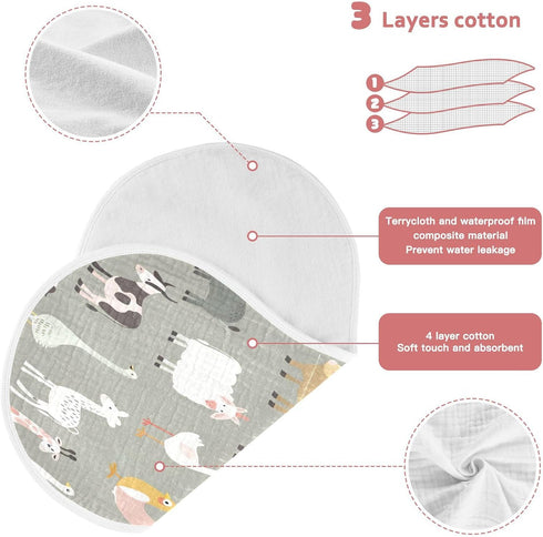 YETTASBIN Farm Animal Muslin Baby Burp Cloth, Super Soft Absorbent Cotton Burp Rag Baby Bibs Feeding Cloth for Newborn