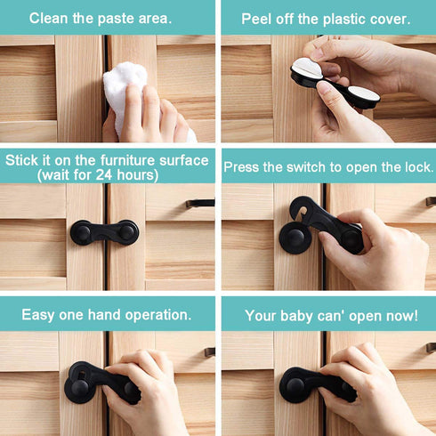Child Safety Cabinet Locks (10 Pack) - Baby Proofing Latches for Drawers, Toilet Seat, Fridge, Oven with 10 Adhesives