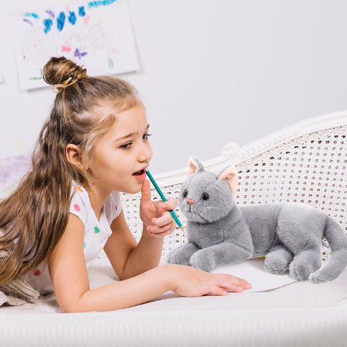 Gadpiparty Stuffed Cats Plush Cat Doll, Realistic Soft Plush Cat Toy for Adults, 12 Inch Grey Cat Stuffed Animal