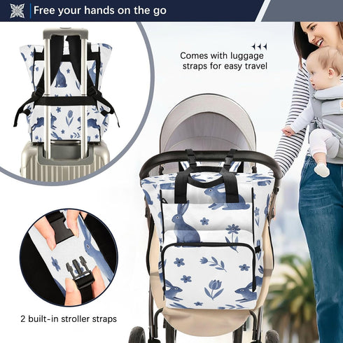BOESI Backpack, Mommy Backpack Ink-wash Rabbit Diaper Bag Bag, Multifunctional Diaper Bag, Travel