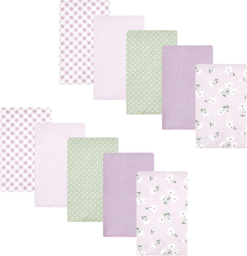 Hudson Baby Unisex Baby Cotton Flannel Burp Cloths, Purple Dainty Floral, 10 Pack