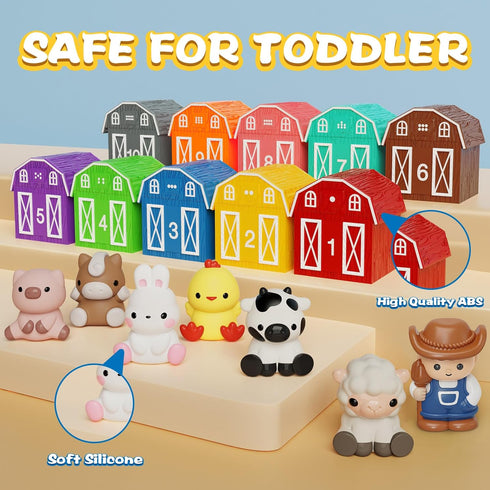 20 PCS Farm Animal Barn Toy & Finger Puppets, Montessori Learning Toy for Toddlers 1-3 Years Old