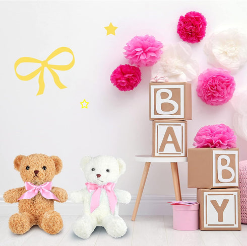 Kathfly 12 Pcs Valentines Small Stuffed Bears - 10 Inch Mini Plush Bears with Ribbon Bow Gift Set