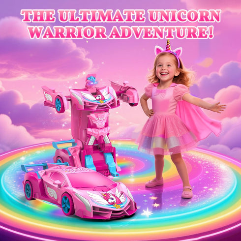 Hanroni 360Rotation 2.4GHz 3-12 Unicorn Transform RC Cars for Girls Toys with Rainbow Eyes & Underbody Lights, Fast