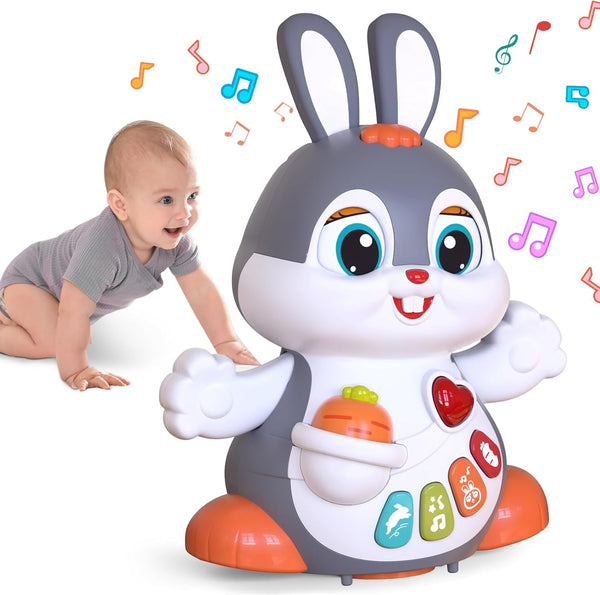 MOONTOY Bunny Musical Toy for 1+ Year Old, Baby Crawling Toy with Light & Sound for 6-12 Months
