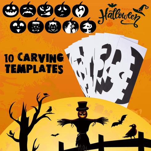 Pumpkin Carving Kit for Kids - 6 Easy Tools, 6 LED Candles, 10 Stencils & 20 Halloween Candy Bags