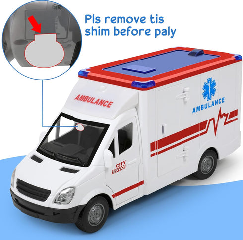 3-5 4 Sets 3 4 Toy Ambulance Boys Age With Different Flashing Lights & Sound, Back And Side Doors Open Friction-Powered